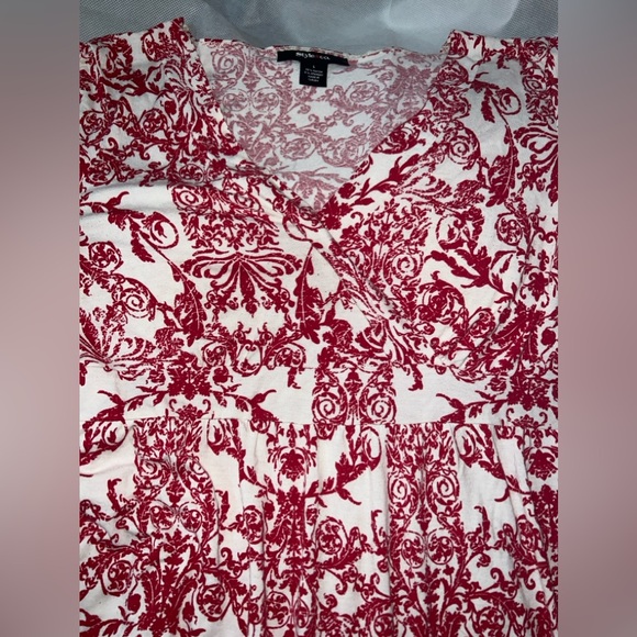 Style & Co Soft Empire Waist V-Neck Red & White Toile Short Sleeved Top, Size L - Picture 4 of 8